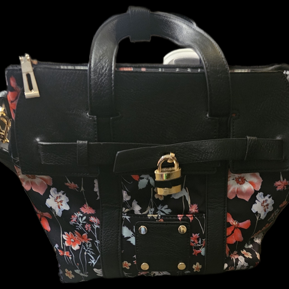 Kathy Ireland Black and Floral Satchel